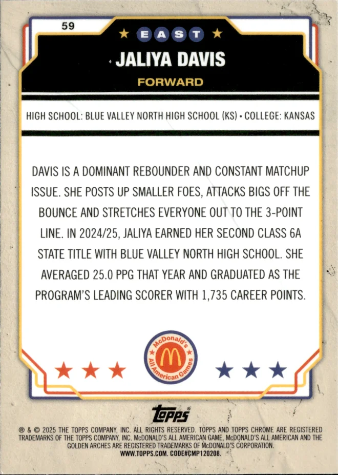 Jaliya Davis card back
