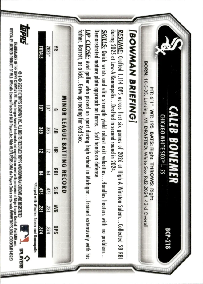 Caleb Bonemer card back