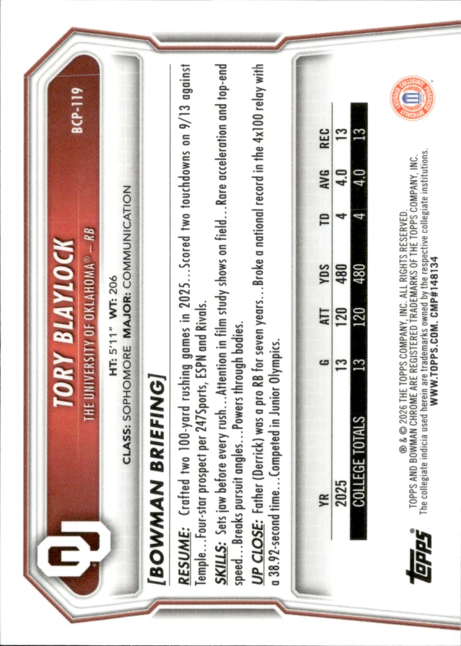 Tory Blaylock card back