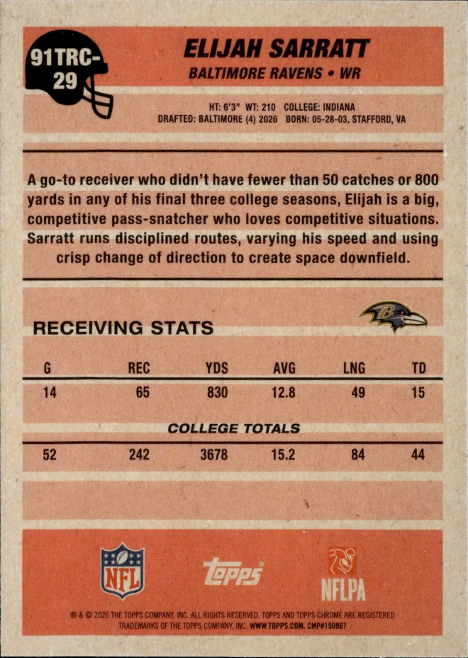 Elijah Sarratt card back