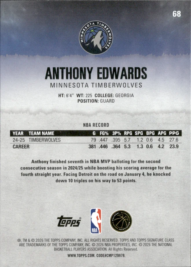 Anthony Edwards card back