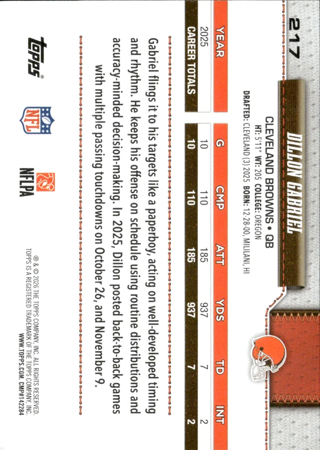 Dillon Gabriel card back