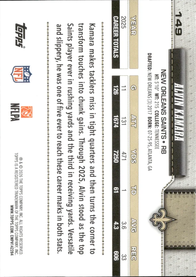 Alvin Kamara card back