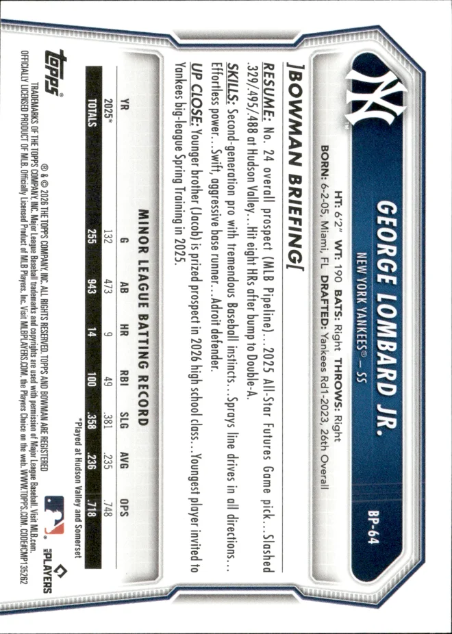George Lombard Jr. card back