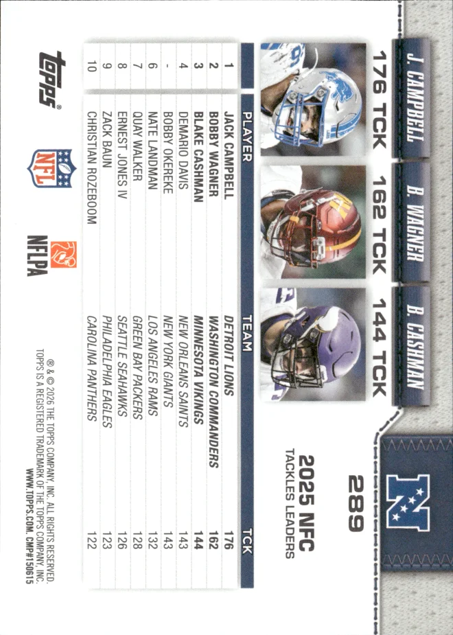 Jack Campbell / Bobby Wagner / Blake Cashman card back