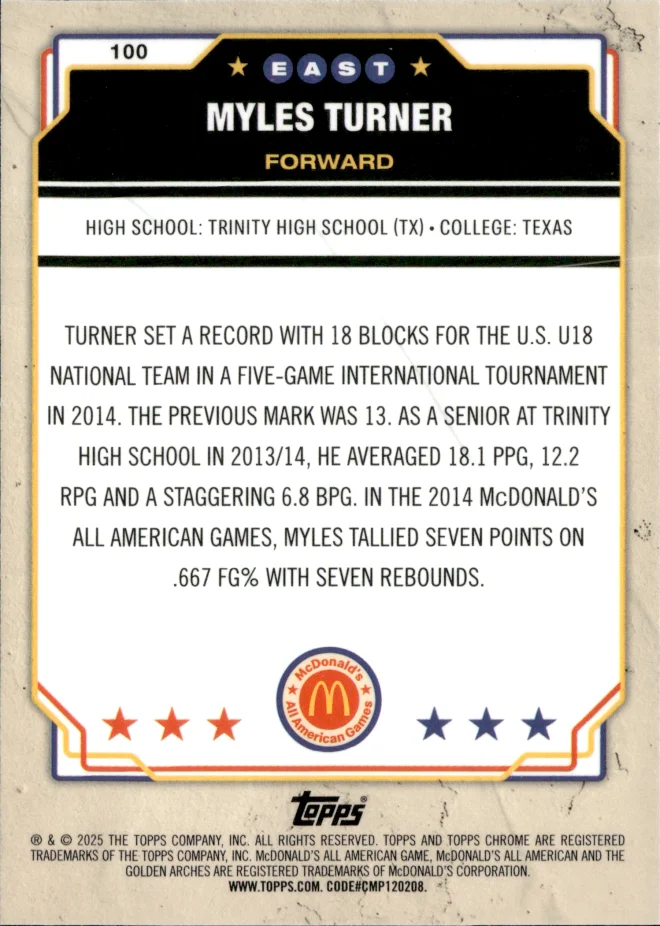 Myles Turner card back