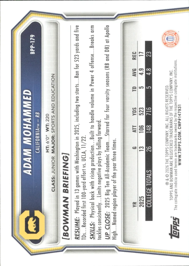 Adam Mohammed card back