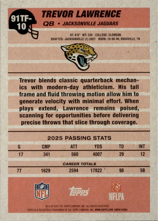 Trevor Lawrence card back