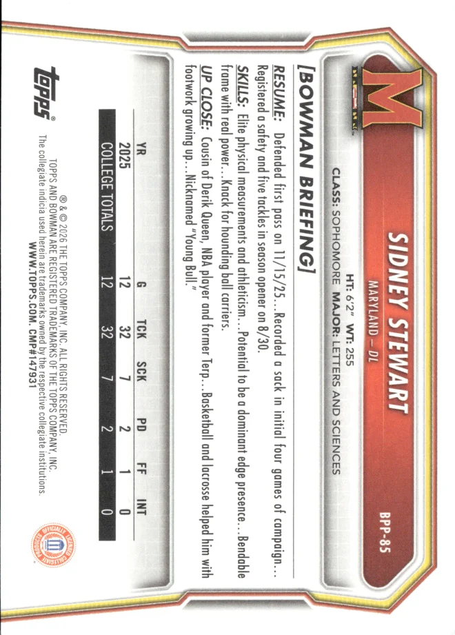 Sidney Stewart card back