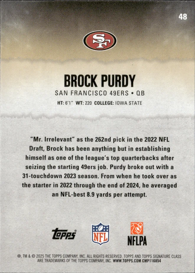 Brock Purdy card back