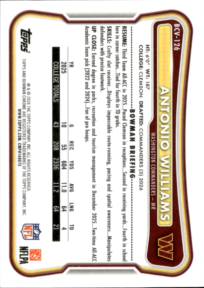 Antonio Williams card back