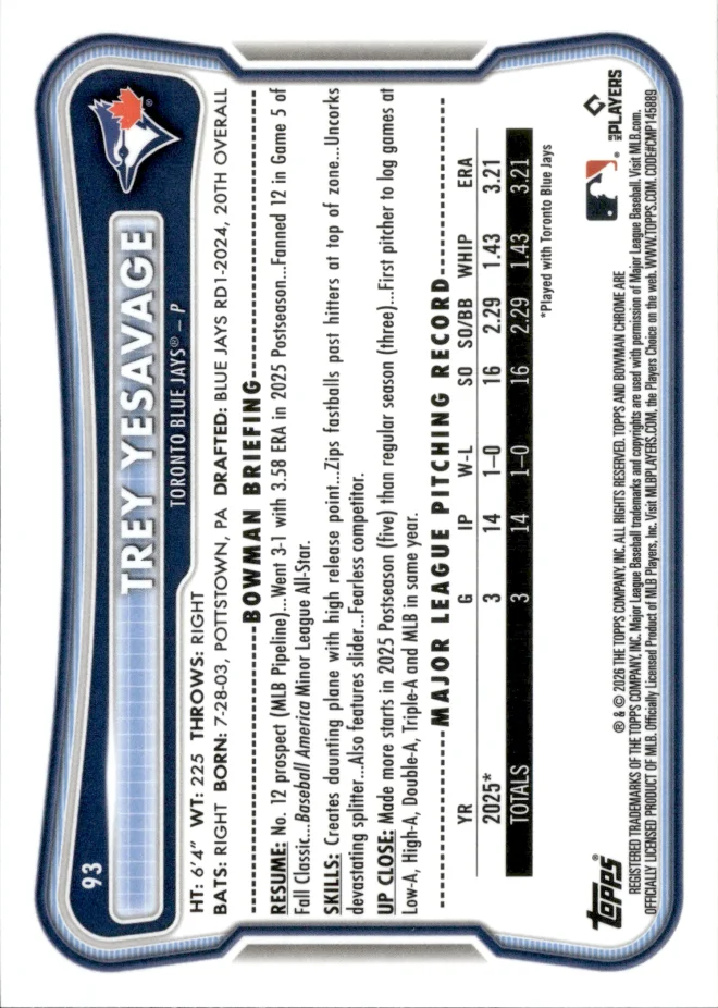 Trey Yesavage card back