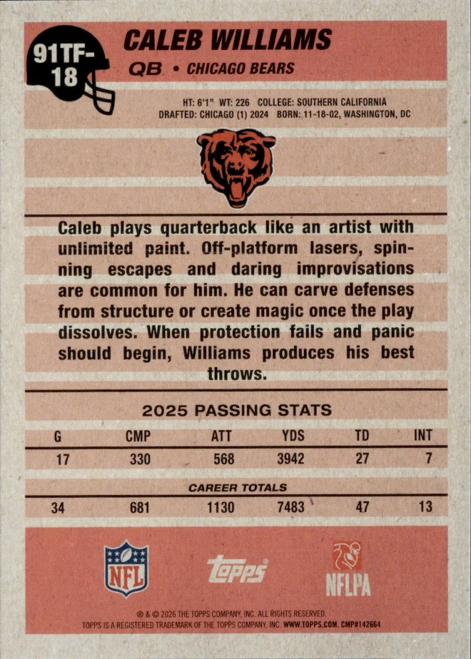 Caleb Williams card back