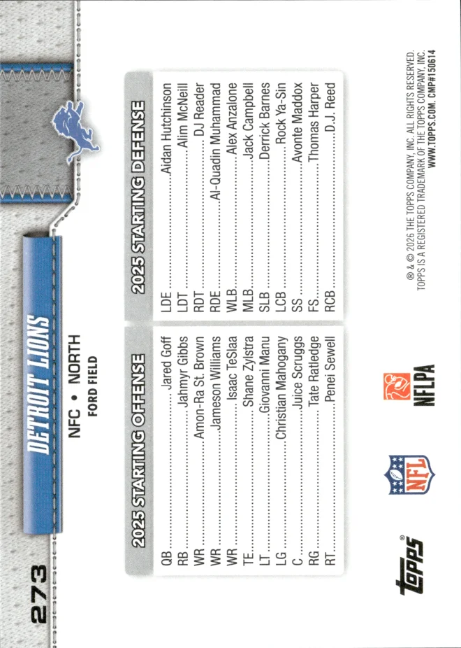 Detroit Lions card back