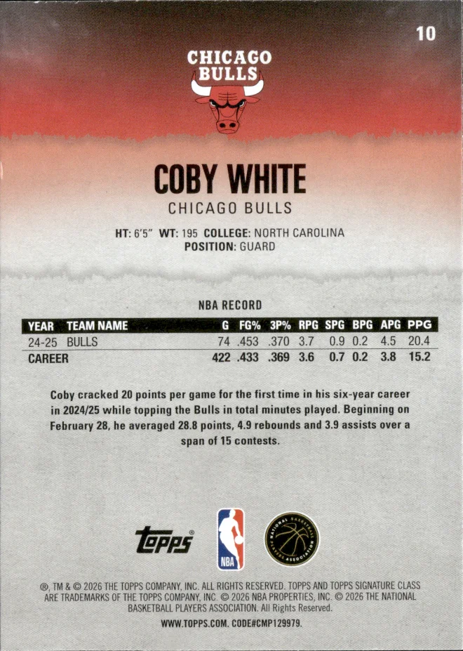 Coby White card back