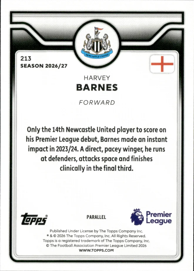 Harvey Barnes card back