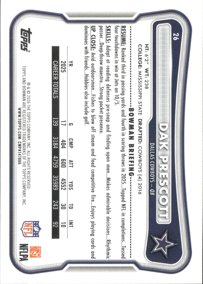 Dak Prescott card back