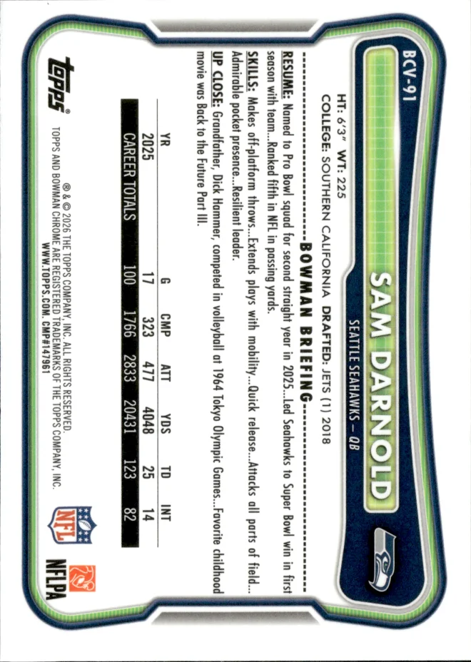 Sam Darnold card back