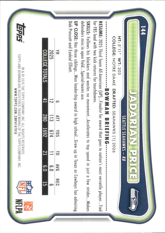 Jadarian Price card back