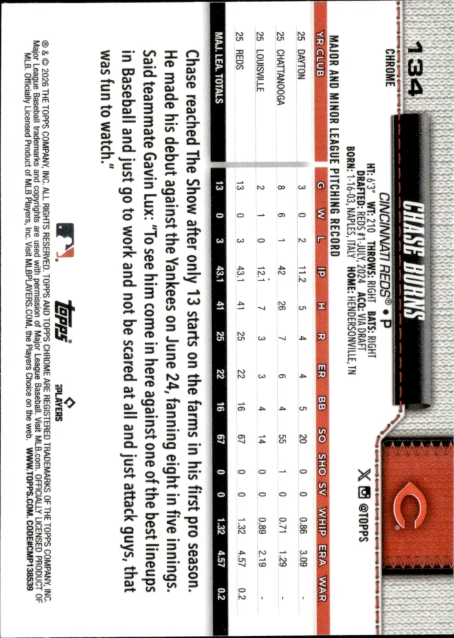 Chase Burns card back