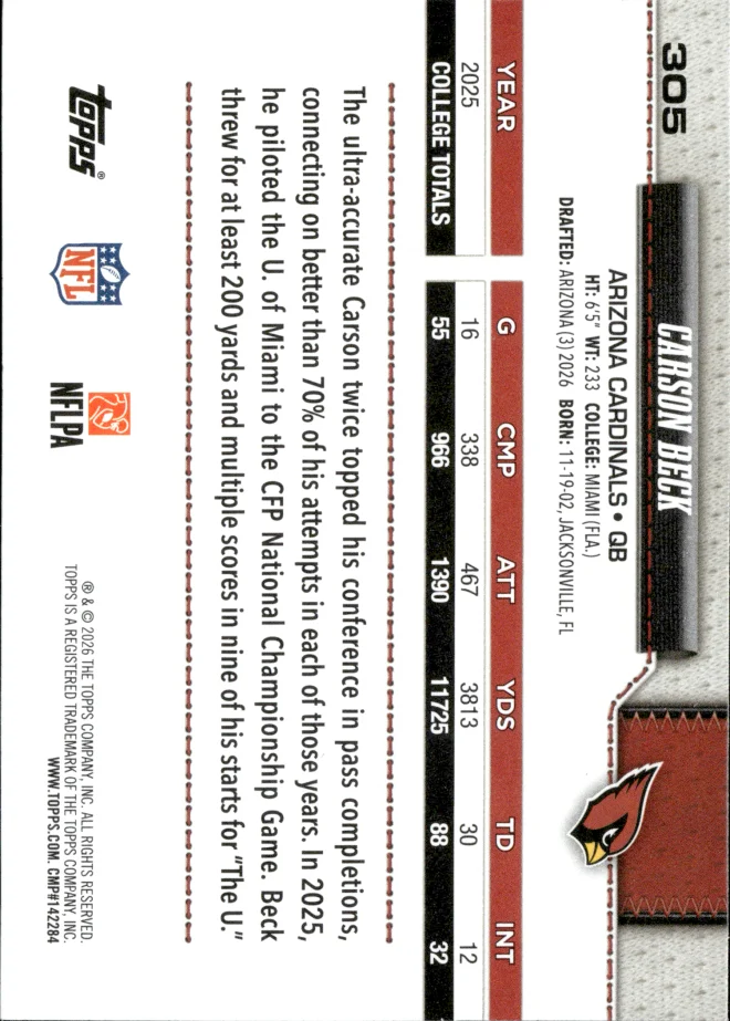 Carson Beck card back