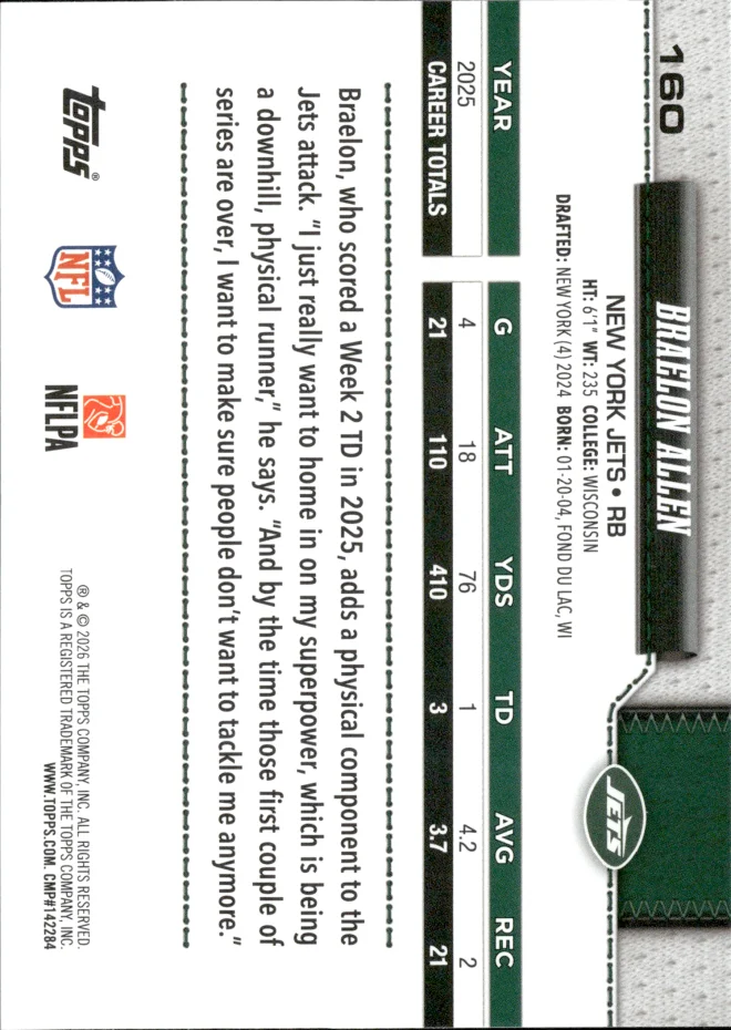 Braelon Allen card back