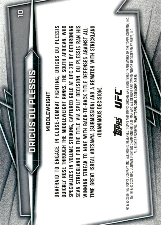 Dricus Du Plessis card back