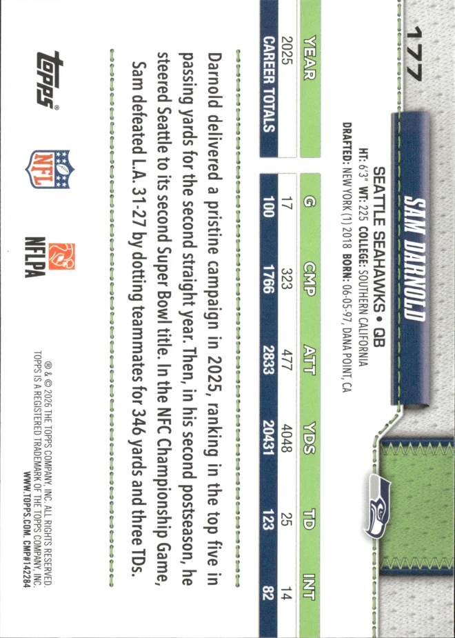 Sam Darnold card back