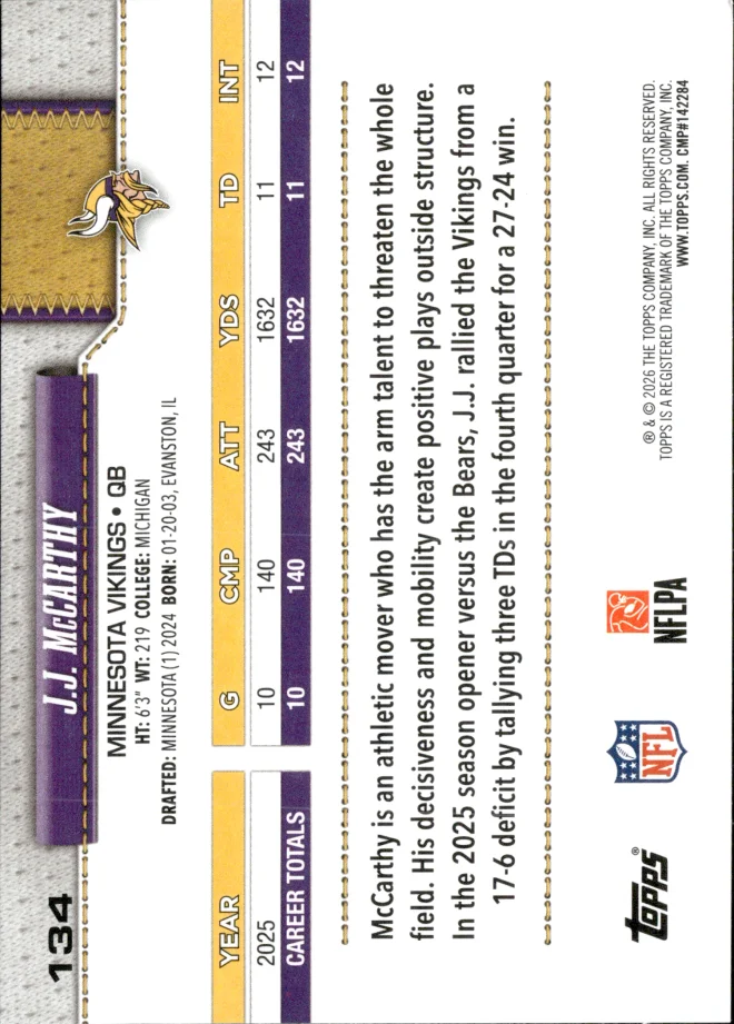 J.J. McCarthy card back