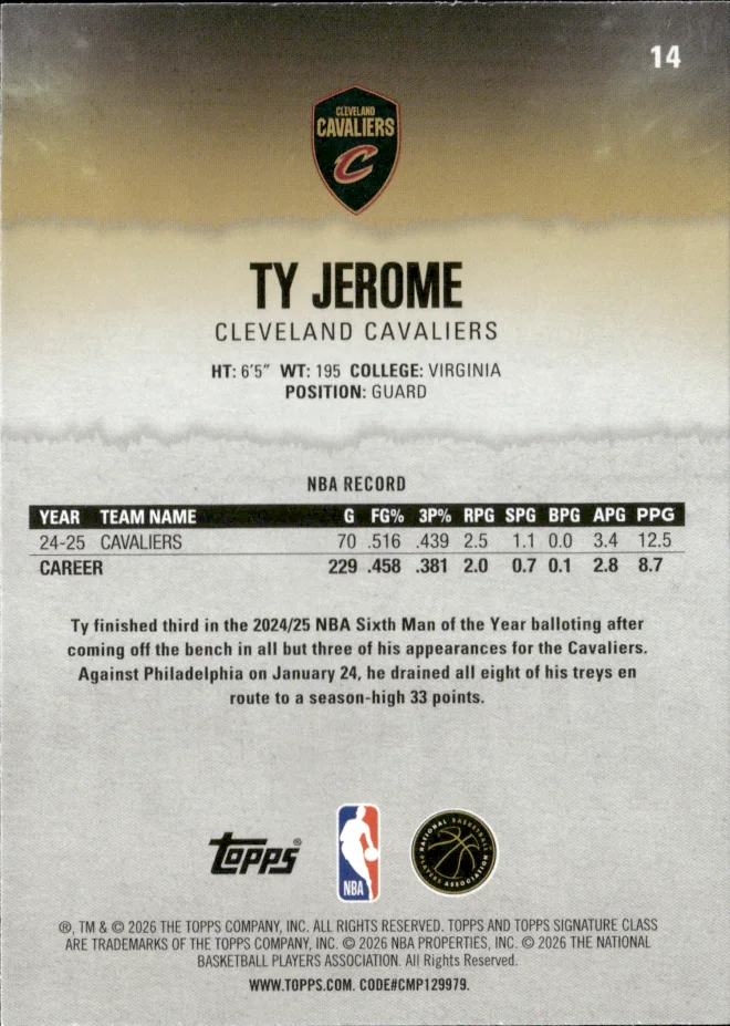 Ty Jerome card back