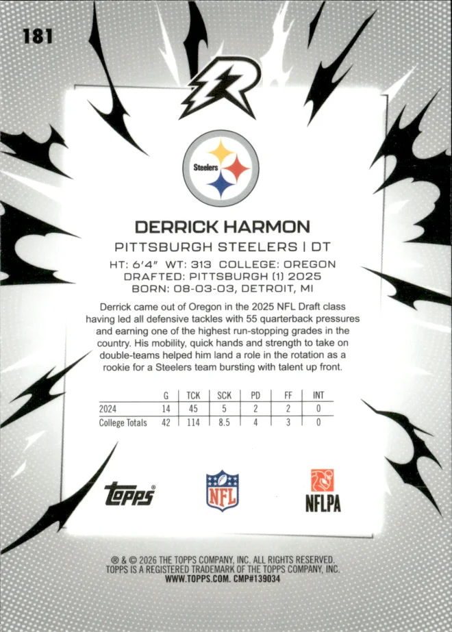 Derrick Harmon card back