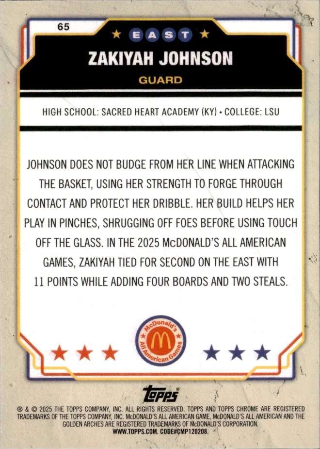 Zakiyah Johnson card back