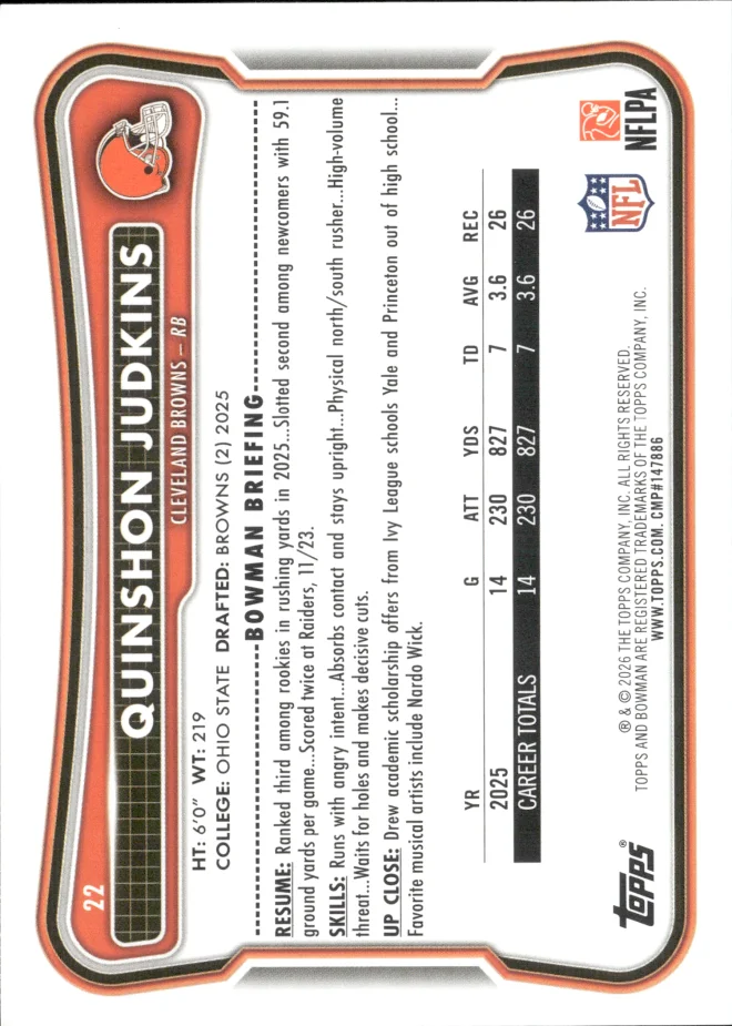 Quinshon Judkins card back