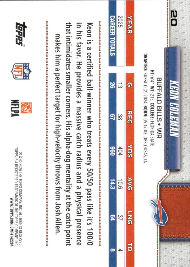 Keon Coleman card back