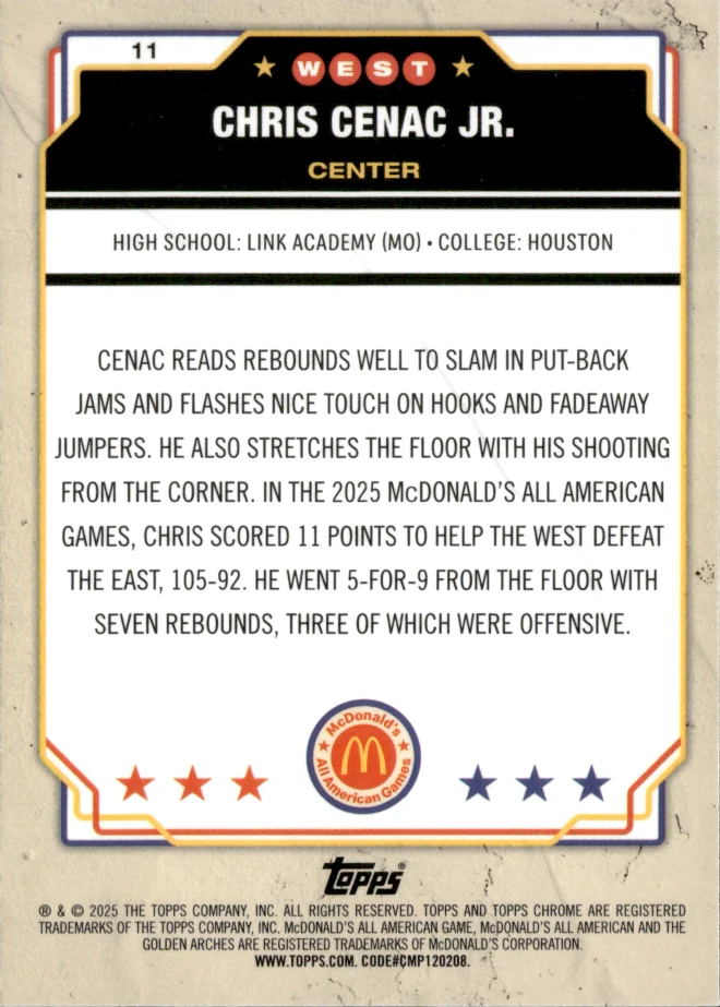 Chris Cenac Jr. card back