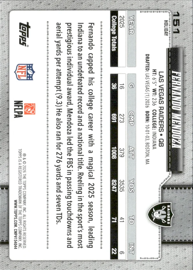 Fernando Mendoza card back