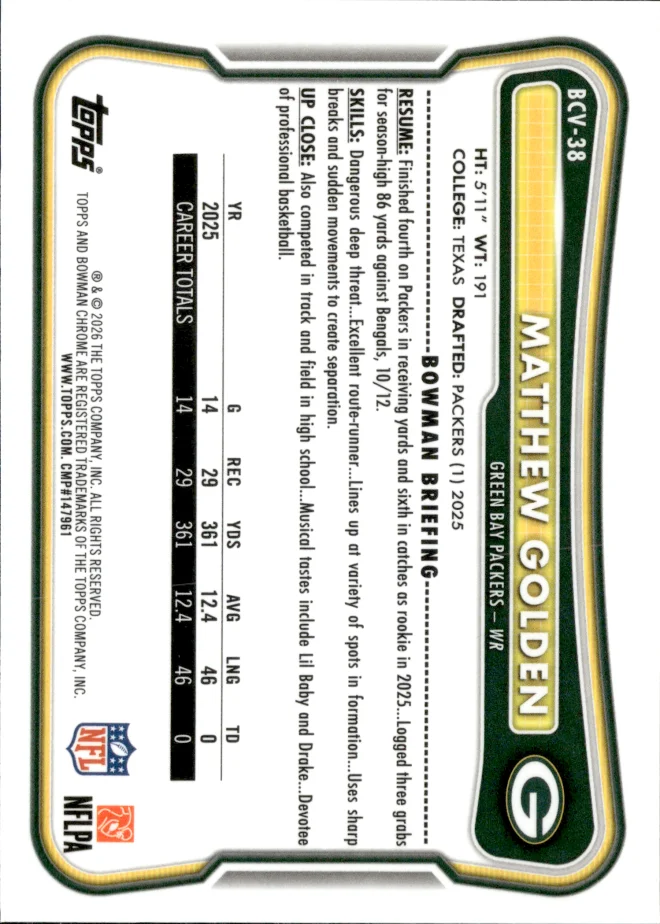 Matthew Golden card back