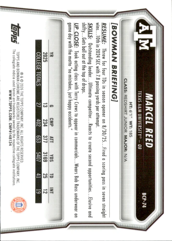 Marcel Reed card back