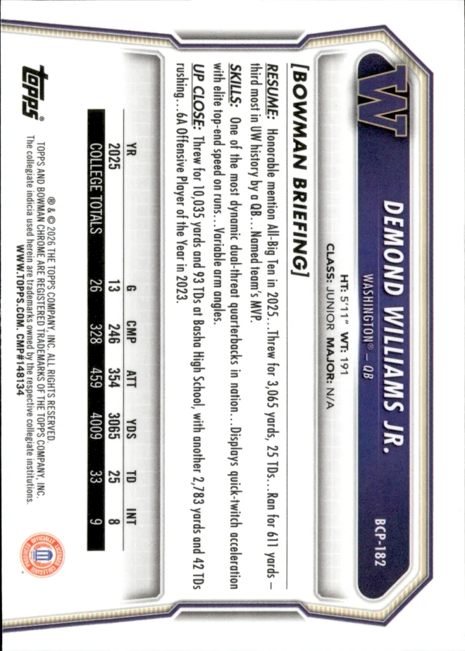 Demond Williams Jr. card back