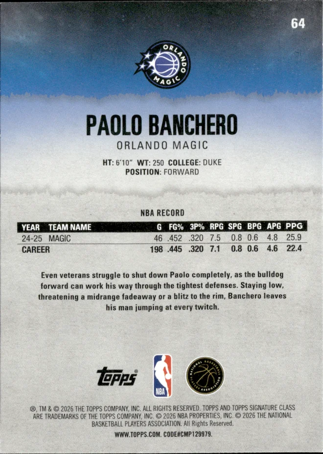 Paolo Banchero card back