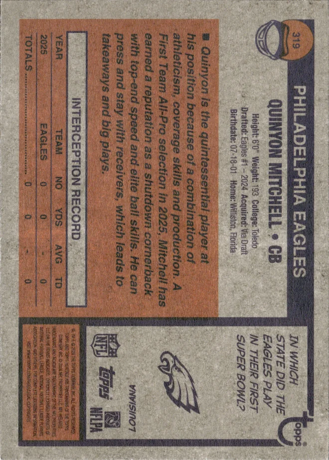 Quinyon Mitchell card back