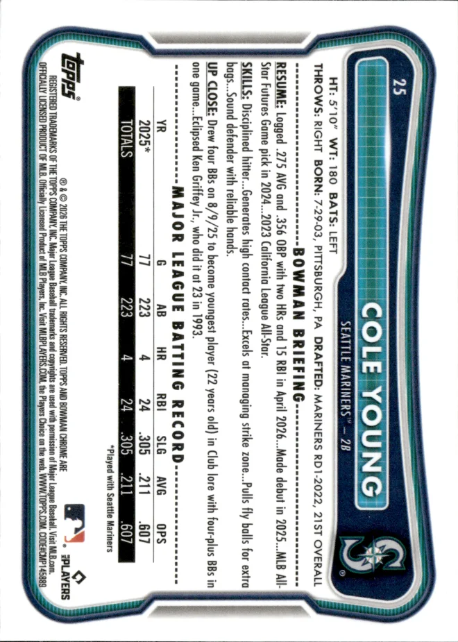 Cole Young card back