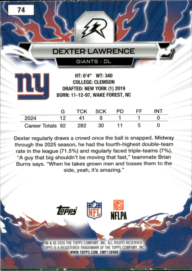 Dexter Lawrence card back