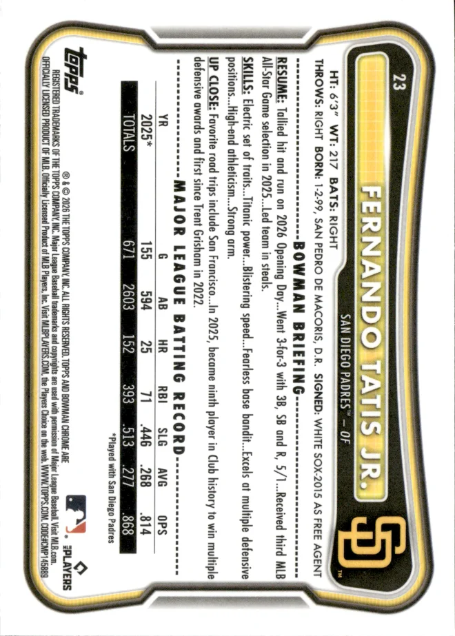 Fernando Tatis Jr. card back