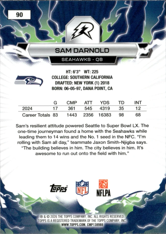 Sam Darnold card back