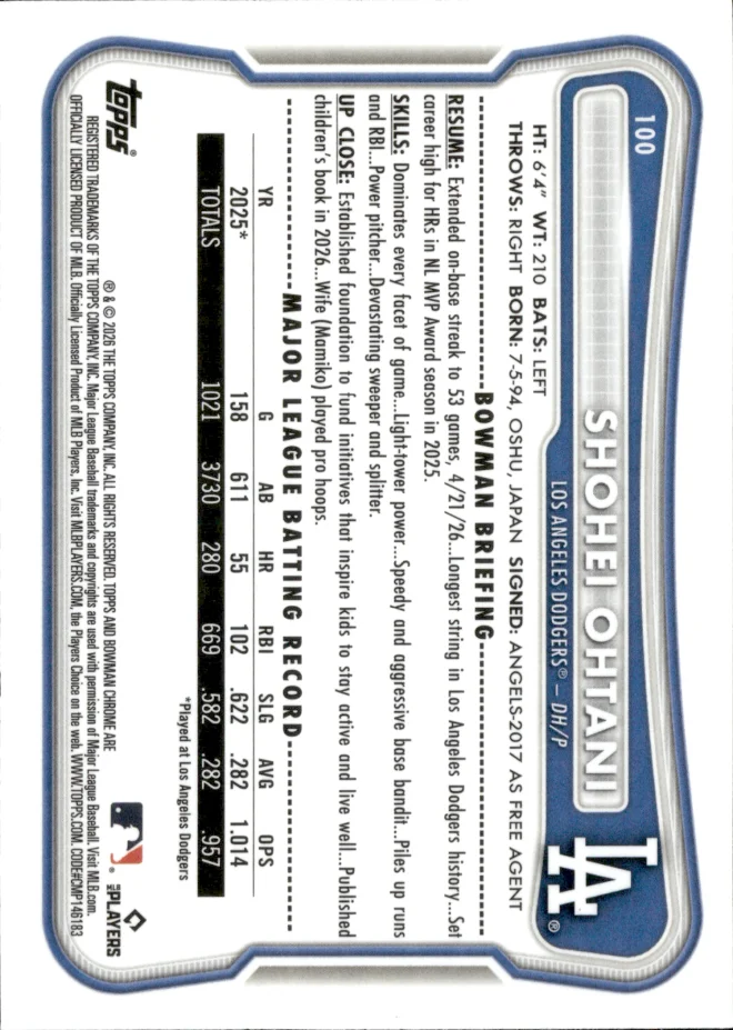 Shohei Ohtani card back