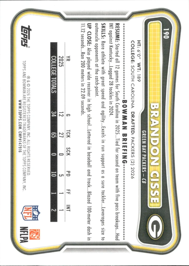 Brandon Cisse card back