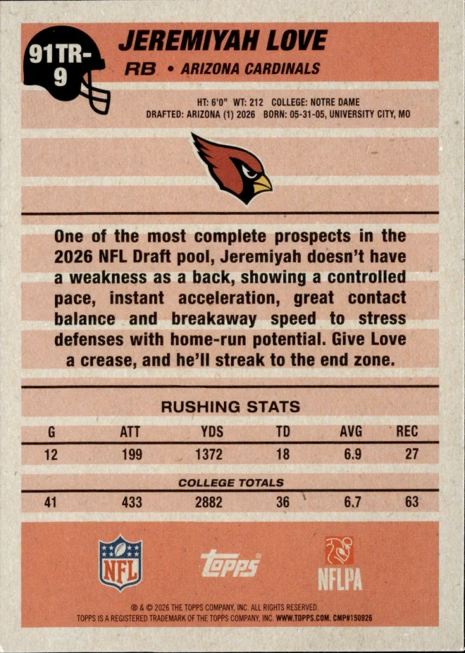Jeremiyah Love card back