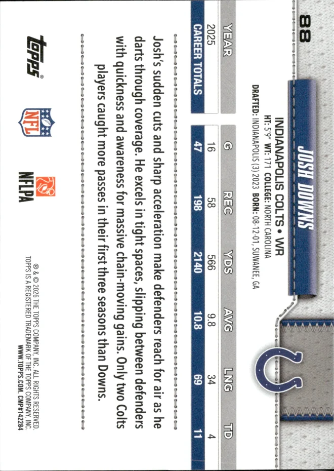 Josh Downs card back