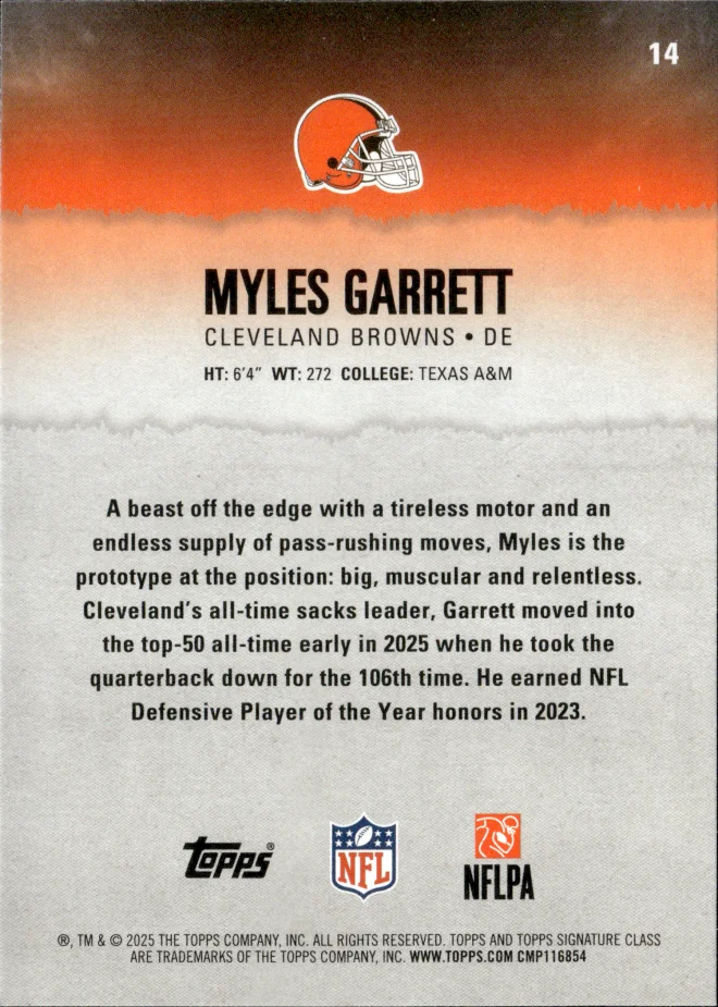 Myles Garrett card back